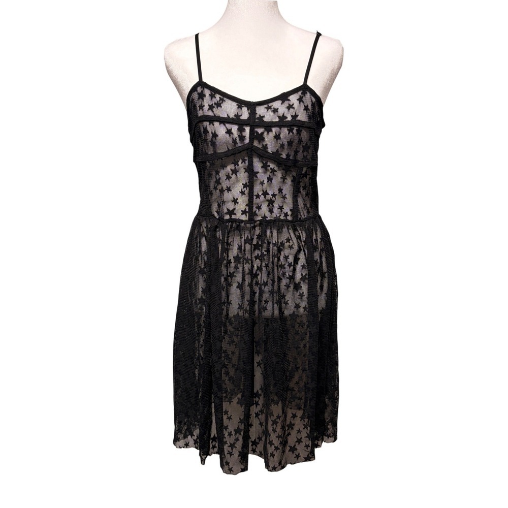 Whimsigoth Black Star Mesh Sheer Mini Dress Size M Celestial Fairy Grunge